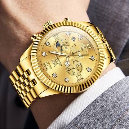 OLEVS Watches for Men, Mens Watches Quartz Gold Stainless Steel Waterproof Luminous Business Calendar Wrist Watch reloj para hombre